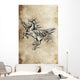 Tattoo unicorn sketch, handmade design over vintage paper Wall Mural