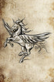 Tattoo unicorn sketch, handmade design over vintage paper Wall Mural