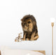 Lion sitting and looking at a chihuahua dressed 