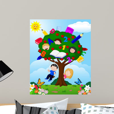 Children Playing Illustration Apple Wall Mural shown on a wall