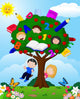 Children Playing Illustration in an Apple Tree Wall Mural