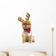 Groomed Pomeranian Dog Sitting and Wearing Reindeer Antlers Head Wall Decal