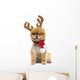 Groomed Pomeranian Dog Sitting and Wearing Reindeer Antlers Head Wall Decal