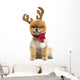 Groomed Pomeranian Dog Sitting and Wearing Reindeer Antlers Head Wall Decal