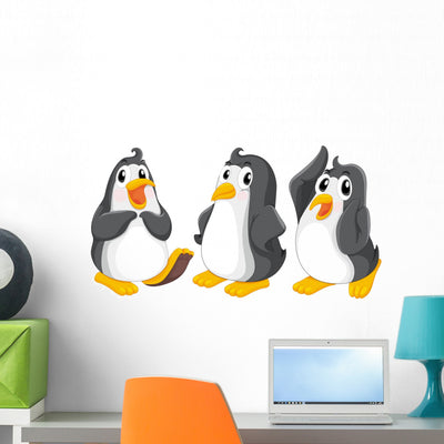 Three Cute Penguins shown on a wall