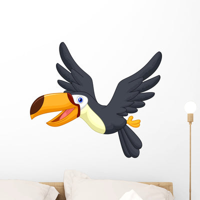 Cute Cartoon Toucan Bird Wall Decal shown on a wall