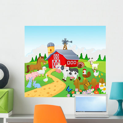 Farm with Animals Wall Mural shown on a wall
