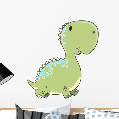Cute Baby Dinosaur Vector Wall Decal shown on a wall