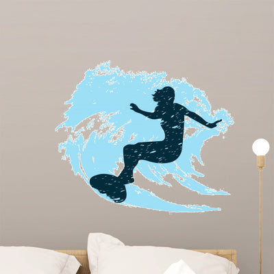 Silhouette Surfer Grunge Style shown on a wall