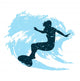 silhouette of a surfer in grunge style splashes 
