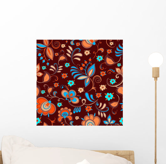 Floral Theme Seamless Pattern Wall Decal