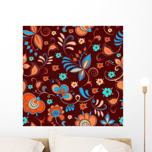 Floral Theme Seamless Pattern Wall Decal