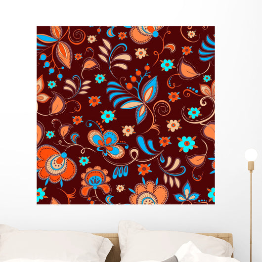 Floral Theme Seamless Pattern Wall Decal