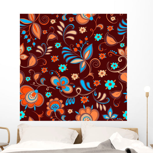 Floral Theme Seamless Pattern Wall Decal