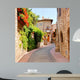 Flower lined street in the town of Assisi, Italy 