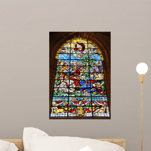 Stained glass window of St. James Cathedral, Seville, Spain 
