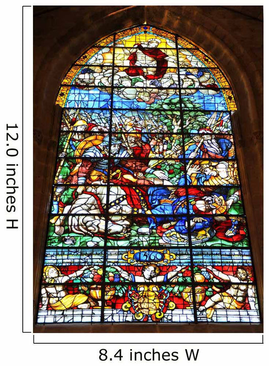 Stained glass window of St. James Cathedral, Seville, Spain 