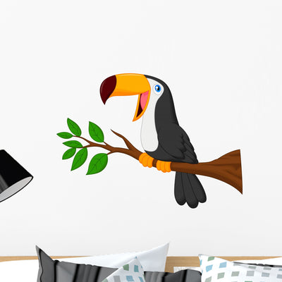 Cute Toucan Bird Cartoon Wall Decal shown on a wall