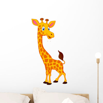 Happy Giraffe Cartoon Wall Decal shown on a wall