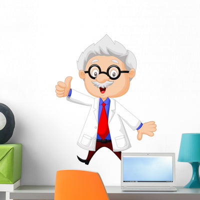 Professor Cartoon Thumb up Wall Decal shown on a wall