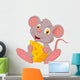 Cute mouse cartoon holding cheese Wall Decal