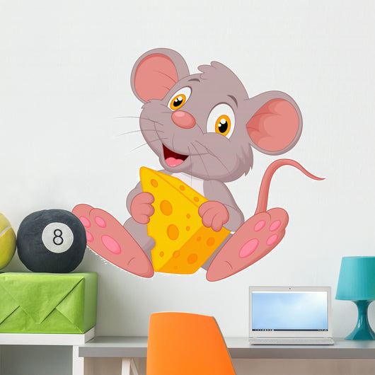 Cute mouse cartoon holding cheese Wall Decal