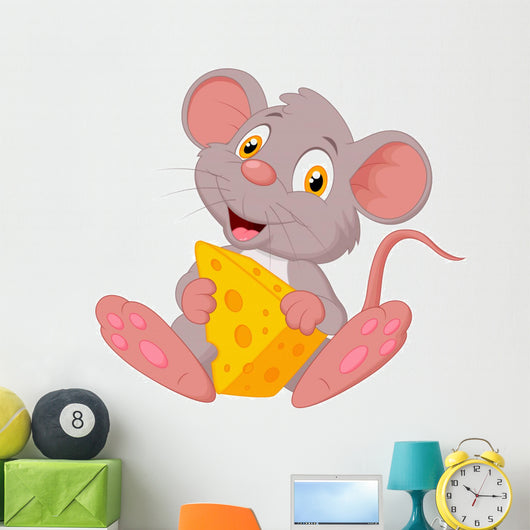 Cute mouse cartoon holding cheese Wall Decal