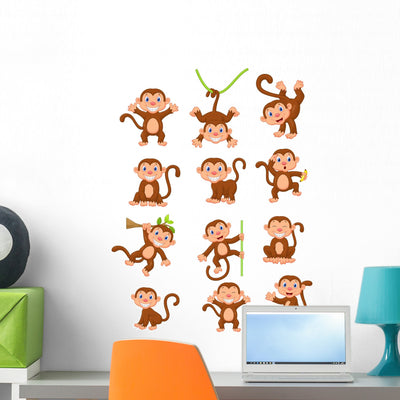 Happy Monkey Cartoon Collection Wall Stickers shown on a wall