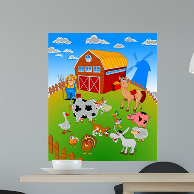 Family Farm Wall Mural shown on a wall