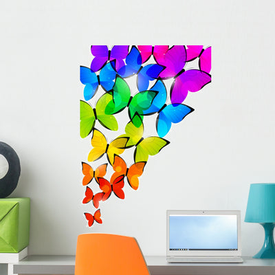 Rainbow Butterflies for Your Wall Decal shown on a wall