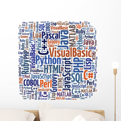 Word Cloud Programming Languages Wall Decal shown on a wall