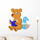 Cartoon Bear and Rabbit Reading Book Wall Decal