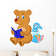 Cartoon Bear and Rabbit Reading Book Wall Decal