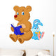 Cartoon Bear and Rabbit Reading Book Wall Decal