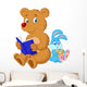 Cartoon Bear and Rabbit Reading Book Wall Decal