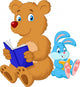 Cartoon Bear and Rabbit Reading Book Wall Decal