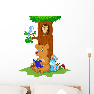 Cute Animals Reading Book Wall Decal shown on a wall