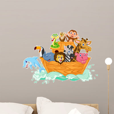 Noah's Ark Cartoon Wall Decal shown on a wall