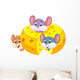 Cartoon mouse hiding inside cheddar cheese Wall Decal