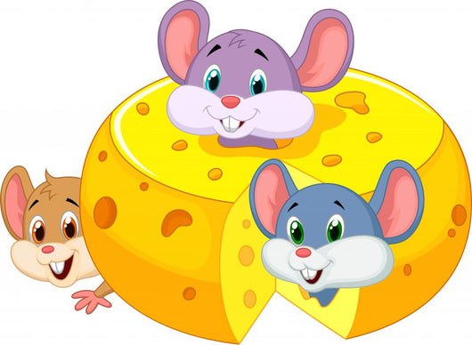 Cartoon mouse hiding inside cheddar cheese Wall Decal