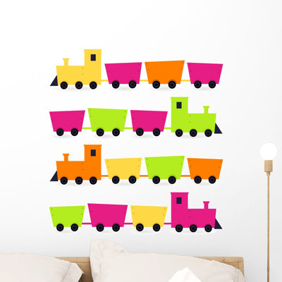 Colorful Trains Wall Stickers shown on a wall