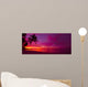 Tropical sunset with palm tree silhouette panorama 