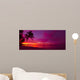 Tropical sunset with palm tree silhouette panorama 