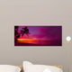 Tropical sunset with palm tree silhouette panorama 