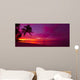 Tropical sunset with palm tree silhouette panorama 