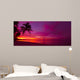 Tropical sunset with palm tree silhouette panorama 