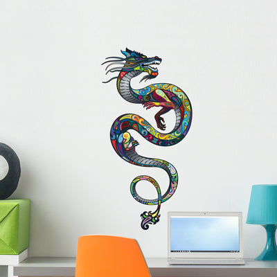 Chinese Dragon Style Sticker Wall Decal shown on a wall