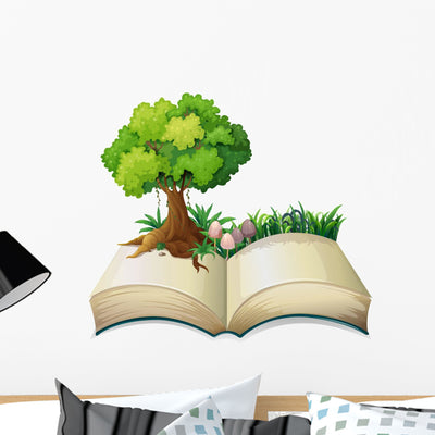 Open Book with Tree Wall Decal shown on a wall