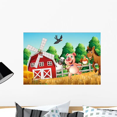 Happy Farm Animals Wall Decal shown on a wall