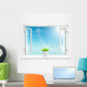 Open White Window With Flowerpot. 